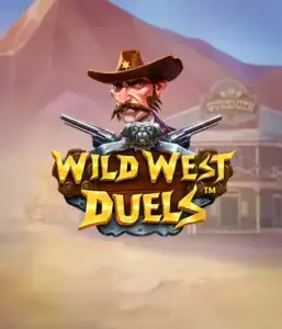  Dive into the daring world of "Wild West Duels" by Pragmatic Play, featuring a tough gunslinger ready for a showdown. The image displays a stern cowboy with crossed pistols, framed by a desert backdrop. His focused expression and detailed attire capture the essence of the Old West. The game's title is clearly displayed in an ornate font, complementing the action-packed theme. 