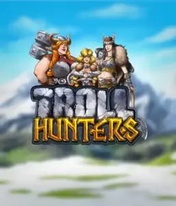 Immerse yourself in "Troll Hunters," where fierce Viking warriors prepare to confront their foes. The logo displays a male and female Viking, dressed for battle, set against a frosty mountainous backdrop. They exude power and determination, capturing the core of the game's adventurous theme.