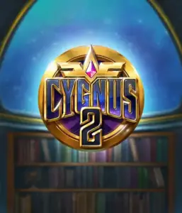 Explore the magical artwork of ELK Studios' Cygnus 2 Slot, featuring a luxurious logo with a shining purple and gold design. Positioned against a starlit library setting, this graphic conjures the spirit of mystical exploration. 