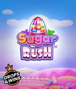 Experience the delightful world of Sugar Rush by Pragmatic Play, showcasing a bright candy dispenser on a dreamy candyland background. This graphic portrays the fun and excitement of the game, highlighted with vivid candies and enticing typography. Ideal for candy lovers, offering endless entertainment. 